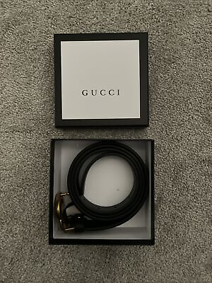 #ad Gucci Slim Leather Belt with GG Buckle in Black Size 34