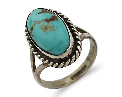 #ad Navajo Ring 925 Silver Kingman Turquoise Native American Artist C.80#x27;s