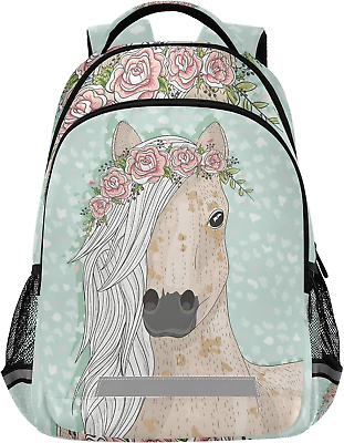 #ad Horse Flowers Backpack Sunflowers Dinosaur Schoolbag for Boys Girls...