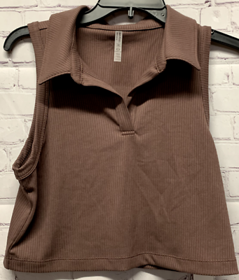 #ad Calvin Klein Active Cropped Polo Tank Top Terre Brown LARGE NEW