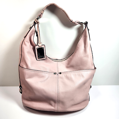 #ad Tignanello Pebbled Leather Hobo Bag Blush Pink Shoulder Handbag Perfect Pockets