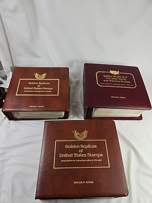 #ad Golden Replicas Of United States Stamps Lot Of 3 Binders 142 total 22k Gold