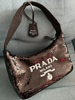 #ad Prada Black White Sequined Nylon Mini Re Edition 2000