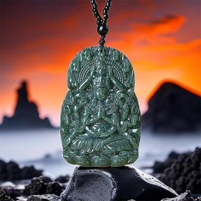 #ad Hetian Jade Guanyin Pendant Amulets Jewelry Fashion Natural Designer Necklace