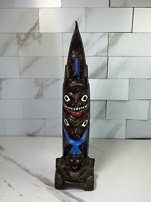 #ad Vintage Authentic Alaska Craft Resin Totem Pole Figurine 8 inches Made In Alaska