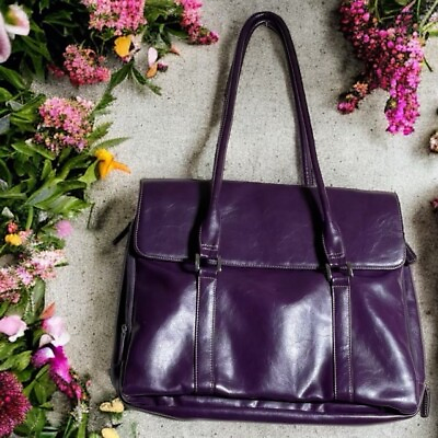 #ad NWT Buxton Purple Genuine Leather Reno Laptop Business Woman Travel Tote Large
