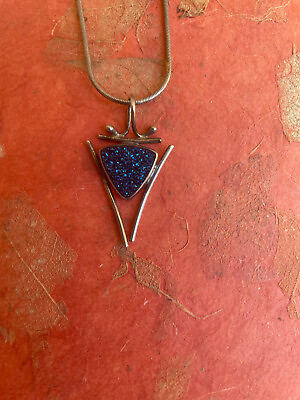 #ad Brilliant Blue Drusy Quartz artisan design sterling silver pendant necklace