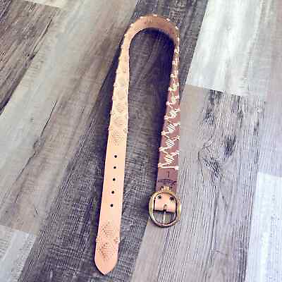 #ad Lucky brand leather diamond weave detail tan belt large