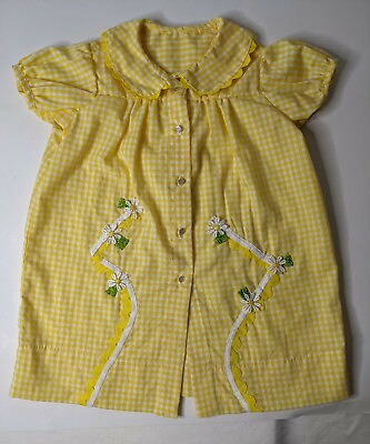 #ad Handmade Baby Dress Yellow Gingham with Flower Appliques Size 9 12 Months