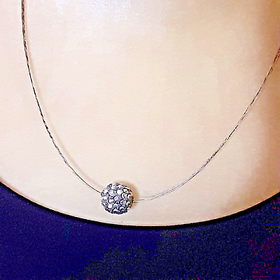 #ad Chico#x27;s silver tone necklace small rhinestone ball pendant simple 16quot;