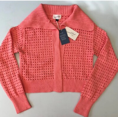 #ad Universal Thread Crochet Knitted Cotton Sweater Cardigan PINK CORAL Size XS