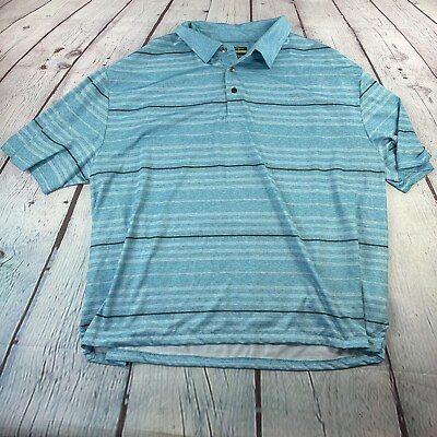 #ad Ben Hogan Performance Mens Striped Aqua Blue Short Sleeve Golf Polo Sz 3XL