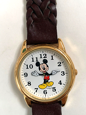 #ad Watch Vintage Mickey Mouse Disney Leather Band Braided Lorus V501 9E28 Water Res