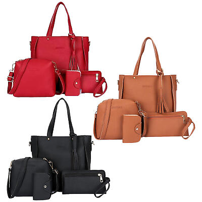 4Pcs Set Women Lady Leather Handbags Messenger Shoulder Bags Tote Satchel Purse