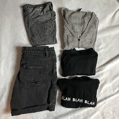 #ad Women teen Black And Gray Clothing Bundle Shirts Shorts Five Items Size XS S