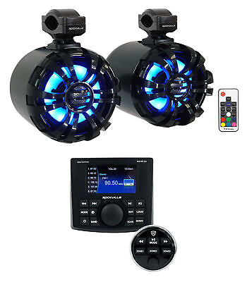#ad Rockville RGHR ZA 4 Zone Marine Bluetooth Stereo2 Black LED Wakeboard Speakers