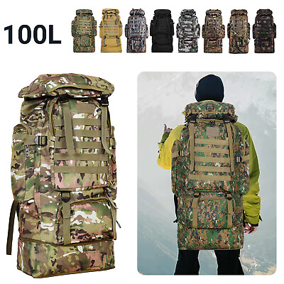#ad 100L Military Molle Tactical Backpack Rucksack Camping Hiking Bag Outdoor Travel