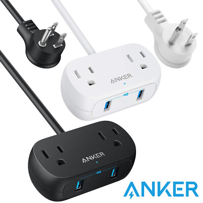#ad Anker PowerExtend USB 2 Mini Power Strip Plug w 2 Outletsamp;2 USB Ports 5 8ft Cord