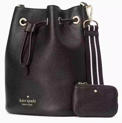 #ad Kate Spade Rosie Bucket Bag Black Leather Coin Purse KA987 NWT $399 Retail FS