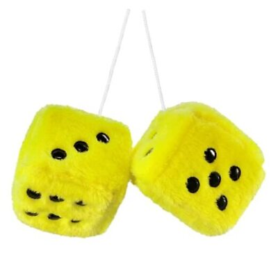 #ad Pair 3” with Black Dots Mirror Fuzzy Plush Dice and Black Soft Plush Car Yellow
