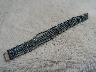 #ad Silvertone Blue Rhinestone Chain Bracelet G23