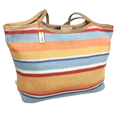 #ad The Sak Multicolored Rainbow Striped Retro Y2K Woven Crochet Beach Tote Bag