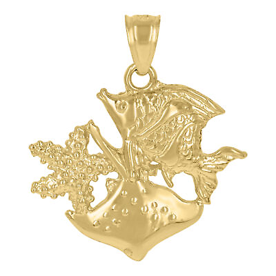 #ad 10kt Yellow Gold Diamond Cut Textured Gold Fish Star Fish Animal Charm Pendant