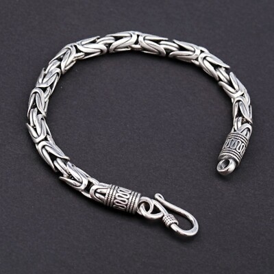 #ad Fine Pure S925 Sterling Silver Chain Men Women 4mm Byzantine Link Bracelet