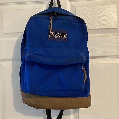 #ad Vintage Jansport Backpack Blue Leather Bottom Day Pack 90s USA