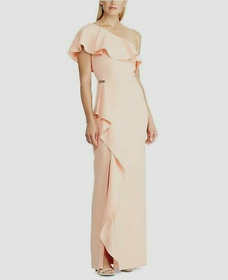 Lauren Ralph Lauren Ruffled One Shoulder Pink Evening Gown size 8 retail $210 $122.15