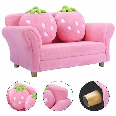#ad Kids Sofa Strawberry Armrest Chair Lounge Couch w 2 Pillow Children Toddler Pink