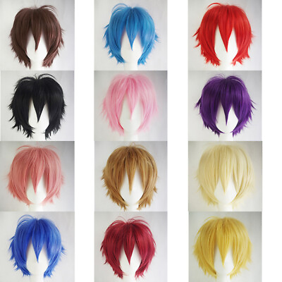 #ad Men Male Short Full Wigs Boys Anime Cosplay Costume Party Synthetic Hair Wig Set