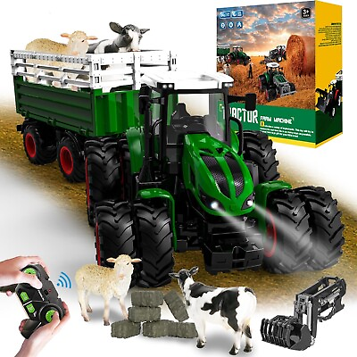 #ad Remote Control Tractor Farm RC Tractor amp; Truck Toy with Trailer and Loading Arm