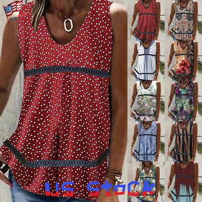 #ad Womens V Neck Sleeveless Vest Tank Tops Floral Print Casual Loose Shirt Blouse