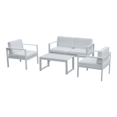 #ad Pangea Home Karen 4 piece Modern Aluminum Frame Outdoor Sofa Set in White