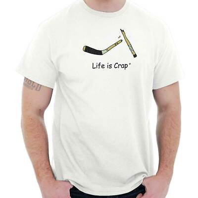#ad Life is Crap Broken Hockey Stick Player Gift Mens Casual Crewneck T Shirts Tees