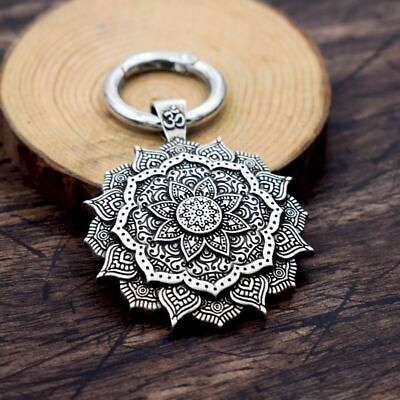 #ad Mandala Flower Sacred Lotus Alloy Keychain Yoga Meditation Amulet Key Holder