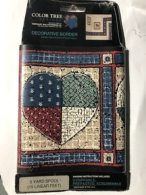 #ad Eisenhart Co. Wallpaper Border Heart Quilted Patchwork Pattern Retired Country