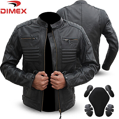 #ad Motorcycle Leather Jacket Motorbike Genuine Black Biker With CE Armour Black