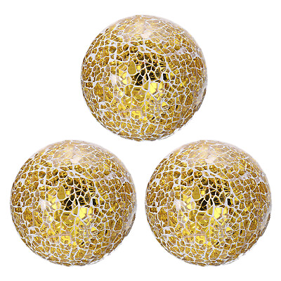 #ad 3Pcs Decorative Glass Balls 3.15 Inch Mosaic Glass Ball Gold Tone