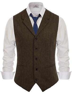 #ad PJ Paul Jones PJ PAUL JONES Mens Tweed Vest Herringbone Wool Vintage Notch Lapel