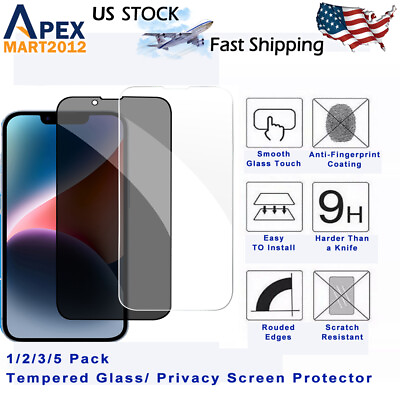 #ad 5X Tempered Glass Screen Protector For iPhone 14 Plus Pro Max Anti Spy Privacy