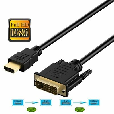 #ad New HDMI to DVI D 241 Pin Monitor Display Adapter Cable Male Male HD HDTV 6 FT