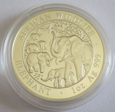 #ad Somalia 100 Shillings 2008 Elephant 1 Oz Silver