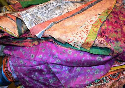 10 qty Huge Lot 100% Pure Silk Vintage Sari Fabric remnants scrap 10quot;X30quot; $14.90