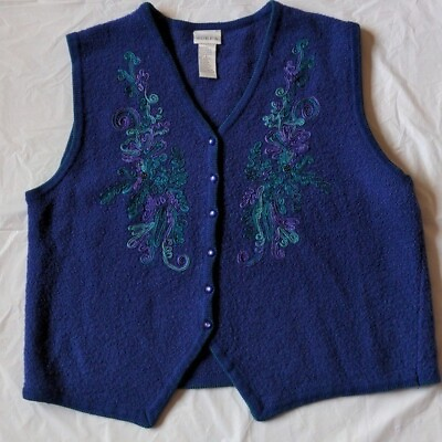 #ad Vintage Purple Wood Embroidered Cottagecore Grannycore Vest Sz L