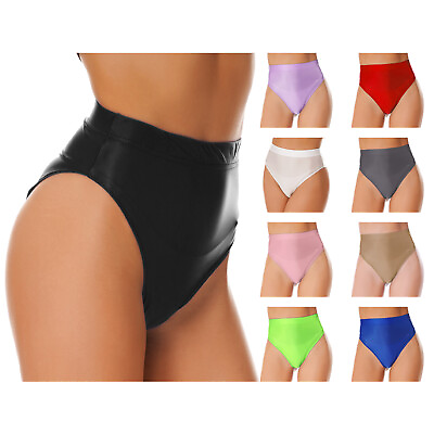 #ad US Women#x27;s Underwear Glossy Shiny High Waist Briefs High Cut Seamless Underpants