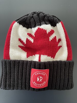 #ad Toque Knitted Embroidered Canada Maple Leaf One Size Canada Knitware