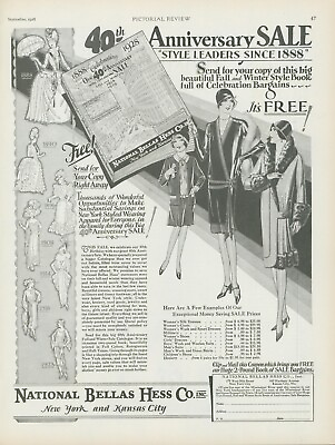 #ad 1928 National Bellas Hess Clothes 40th Anniversary Sale Coats Vtg Print Ad PR2