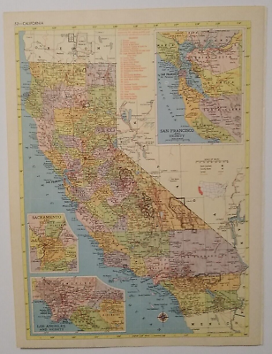 #ad 1956 Antique CALIFORNIA Atlas Map Vintage Hammond#x27;s Family Reference World Atlas